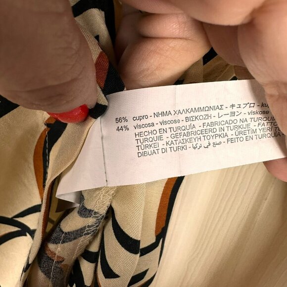 2/$30 Zara Beige Retro Print Overzised Collared Shirt Blouse Button Pockets XS - Picture 12 of 13